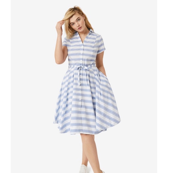 Blue and white striped shirt dress - Picture 1 of 7